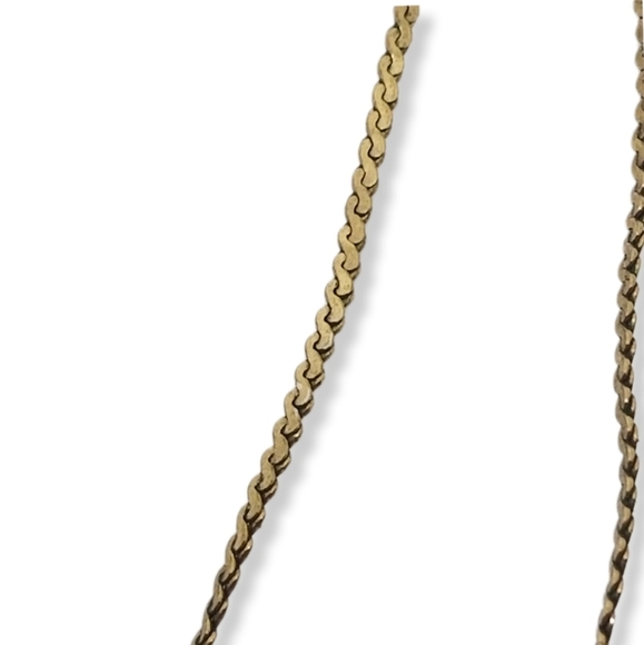 VINTAGE GOLDPLATE BRASS OPEN HEART CRYSTAL PENDANT ON SERPENTINE CHAIN NECKLACE - Picture 6 of 8